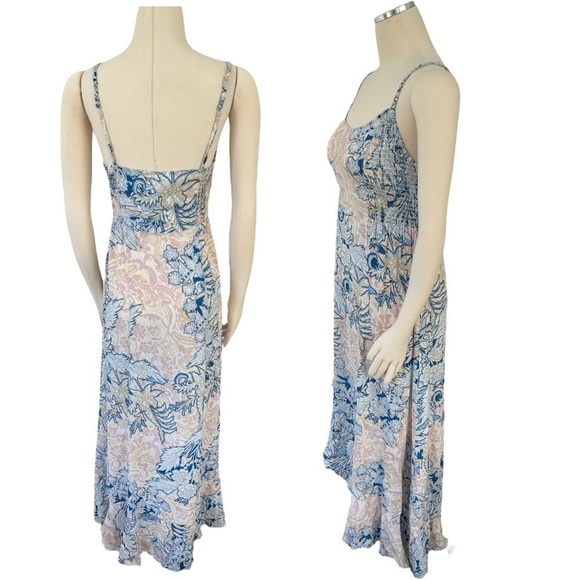 FREE PEOPLE Forever Yours Ruffled Smocked Floral Slip high-low Maxi Dress Small - Picture 7 of 9